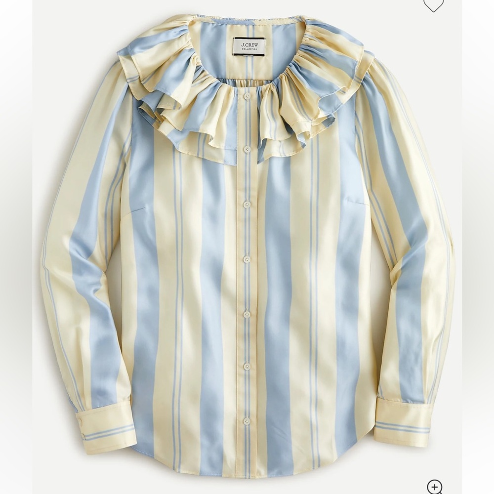 J.CREW Collection Ruffle-collar Blouse in Striped Silk-Twill Size XXS
